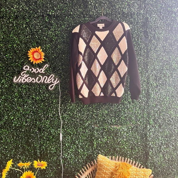 Alfred Dinner Black and White Sequin Sweater Size XL Great condition - Picture 1 of 8
